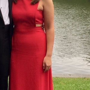 Jill Jill Stuart Women's High Neck Side Cut Out Gown, Cherry Red, 8